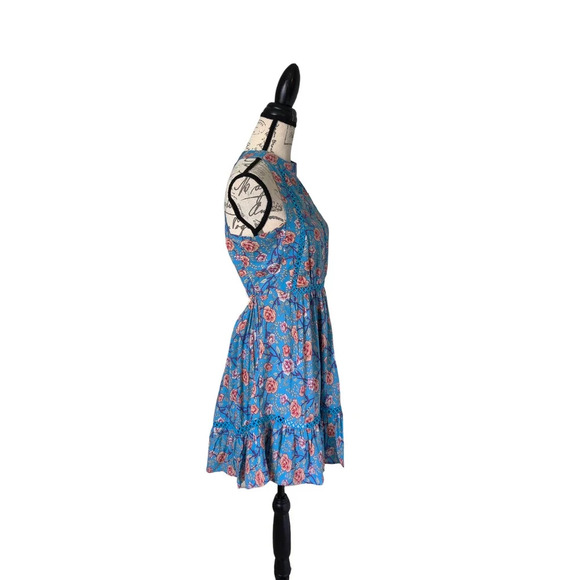 Sunday Mi Amor Floral Halter Neck Sleeveless Mini Dress Blue Tiered Size M Swing - Picture 3 of 11